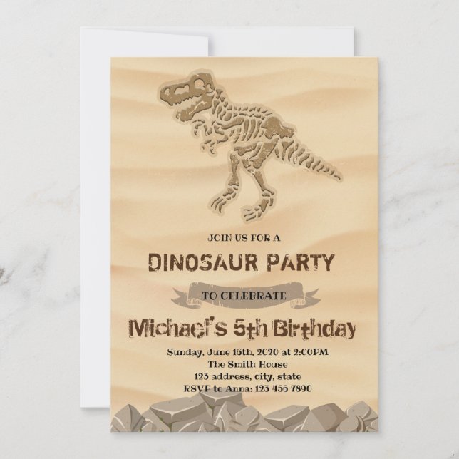 Dinosaur dig birthday invitation (Front)