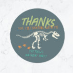 Dinosaur Dig Fossil Kids Birthday Thank You Favour Classic Round Sticker<br><div class="desc">This cute and modern boys birthday Favour sticker design features a t-Rex dinosaur skeleton design. The stickers can be personalised with your kids name - the perfect dinosaur fossil dig themed thank you sticker to add to your favours!</div>