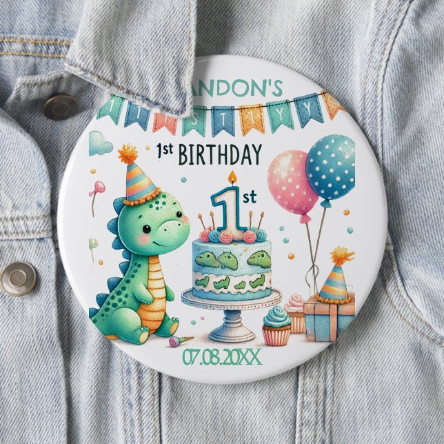 Dinosaur Dino 1st Birthday Party  6 Cm Round Badge (In Situ)