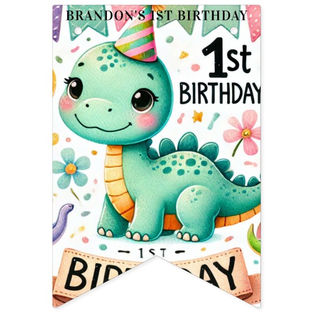 Dinosaur Dino 1st Birthday Party  Bunting (First Flag)