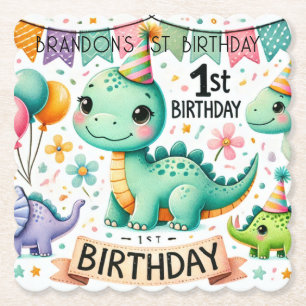 Dinosaur Dino 1st Birthday Party  Paper Coaster