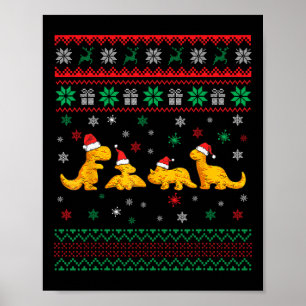 Dinosaur Dino Chicken Nuggets Ugly Christmas Pajam Poster