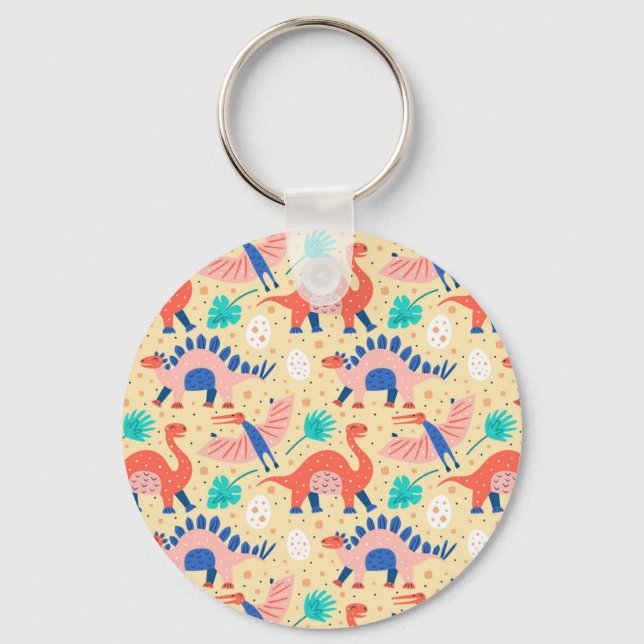 Dinosaur Dino Eggs Brontosaurus Pattern Key Ring (Front)