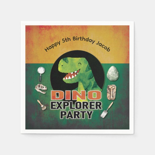 Dinosaur Dino Explorer Birthday Party Napkin (Front)