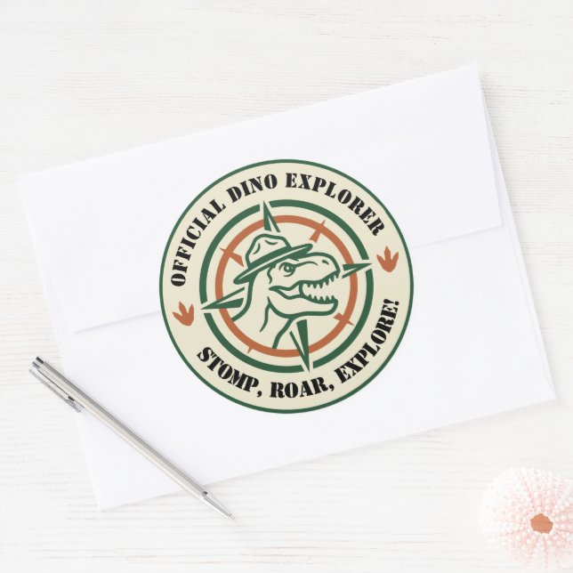 Dinosaur Dino Explorer Stomp Roar Birthday Classic Round Sticker (Envelope)
