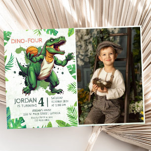 Dinosaur Dino-Four 4th Birthday Party Photo Invitation