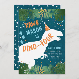 Dinosaur Dino-Four RAWR 4th Fourth Birthday Invitation