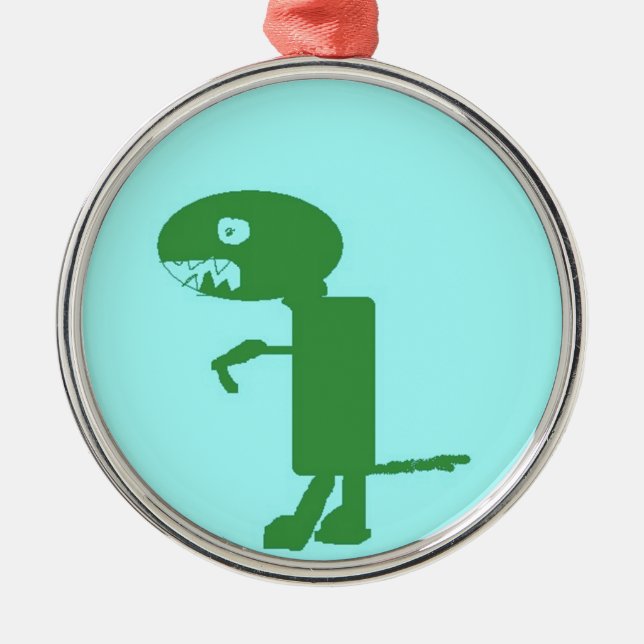 Dinosaur Dino, Green Blue Digital Kids Art Metal Tree Decoration (Front)