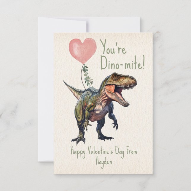 Dinosaur Dino-mite Classroom Valentine Photo Card (Front)