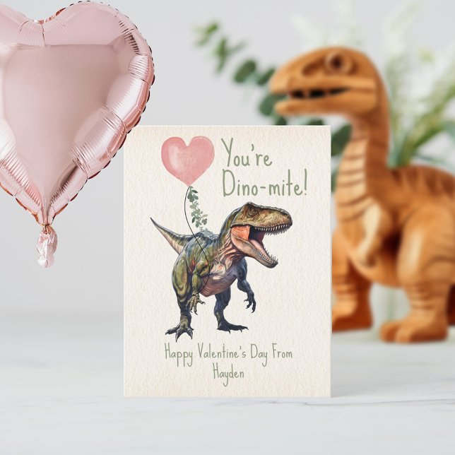 Dinosaur Dino-mite Classroom Valentine  Postcard (Creator Uploaded)