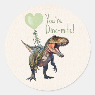 Dinosaur Dino-mite Green Classroom Valentine  Classic Round Sticker