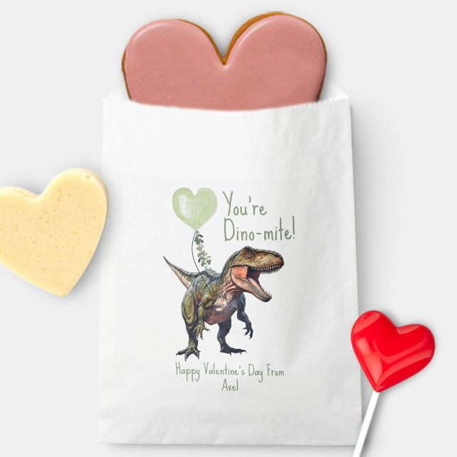 Dinosaur Dino-mite Green Classroom Valentine Photo Favour Bags (Creator Uploaded)