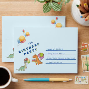 Dinosaur dino party kids birthday blue funny envelope