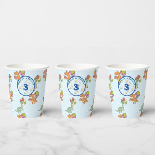 Dinosaur dino party kids birthday blue funny paper cups