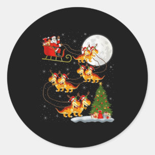Dinosaur Dino Santa Sleigh Flying Funny Magical Ch Classic Round Sticker