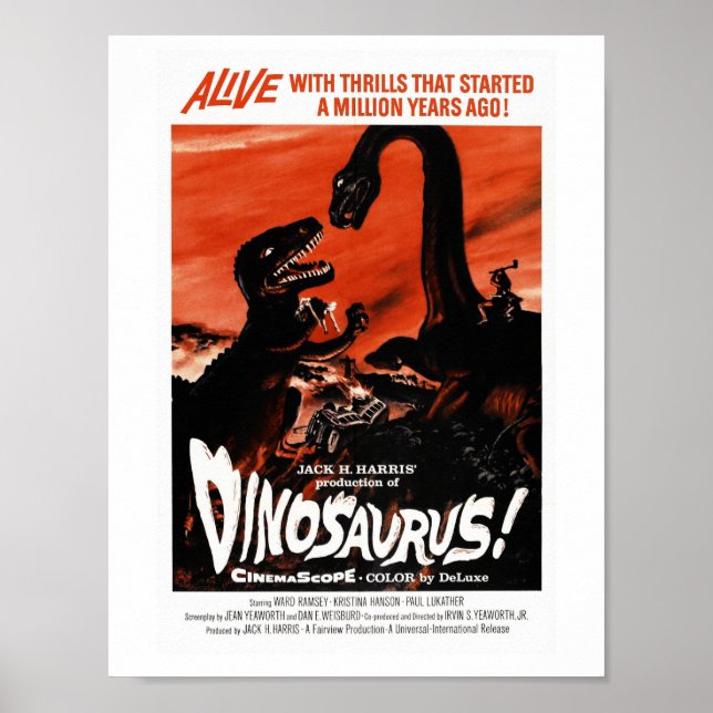 Dinosaur, Dino, Saurus Vintage Retro Cinema Poster (Front)
