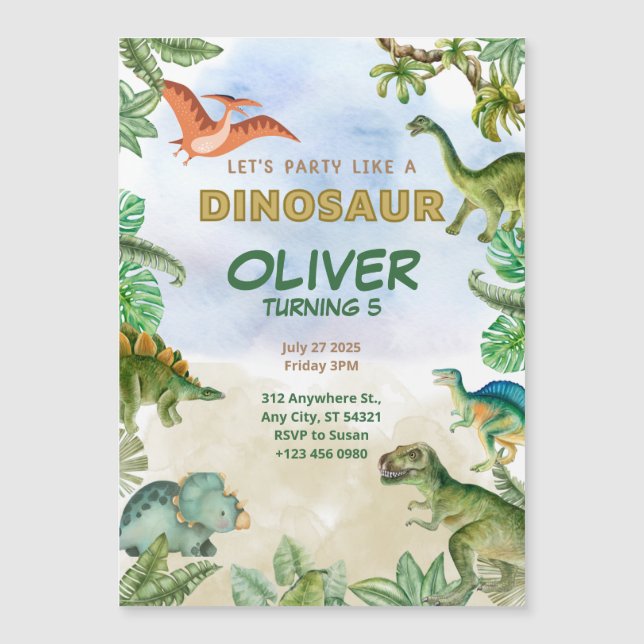 Dinosaur Dino T-rex Birthday Invitations Magnetic (Front)