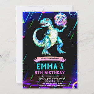 Dinosaur disco dance party invitation