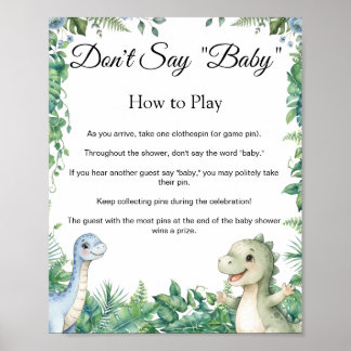 Dinosaur Don't Say Baby Shower Game Sign Poster