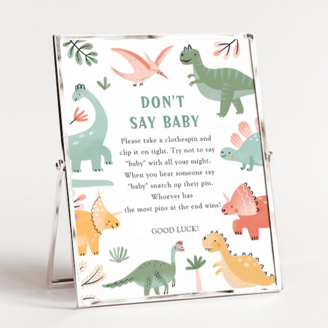 Dinosaur Don't Say Baby Sign (Dinosaur Don't Say Baby Shower Game Sign by Painted Paperie)
