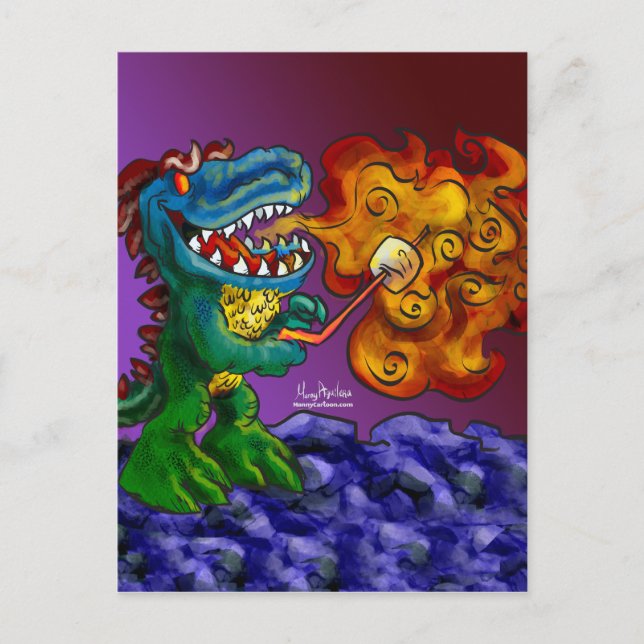 Dinosaur Dragon Cooking Marshmallows With Breath Postcard (Front)