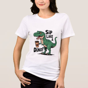 dinosaur drinking coffee Tri-Blend shirt