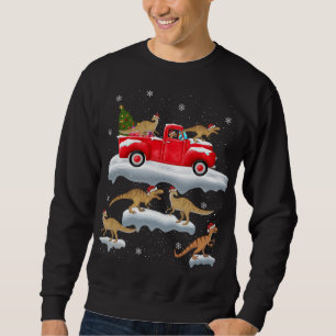 Dinosaur Driving Christmas Tree Red Truck Dinosaur Sweatshirt