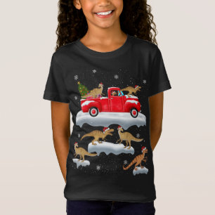 Dinosaur Driving Christmas Tree Red Truck Dinosaur T-Shirt