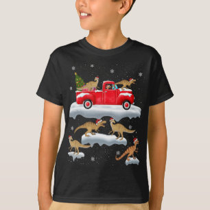 Dinosaur Driving Christmas Tree Red Truck Dinosaur T-Shirt