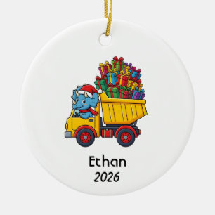 Dinosaur dump truck Christmas Ornament t-rex xmas