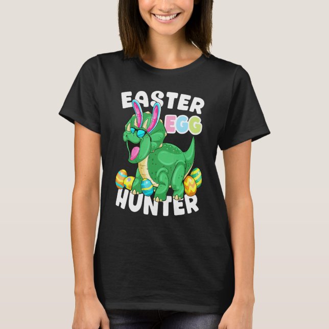Dinosaur Easter Egg Hunter Triceratops Bunny Egg H T-Shirt (Front)