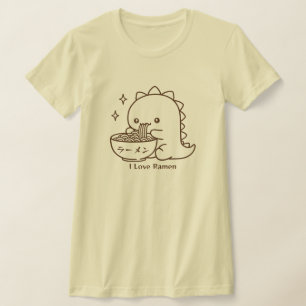 Dinosaur Eating Ramen Noodles Personalized Kawaii  T-Shirt