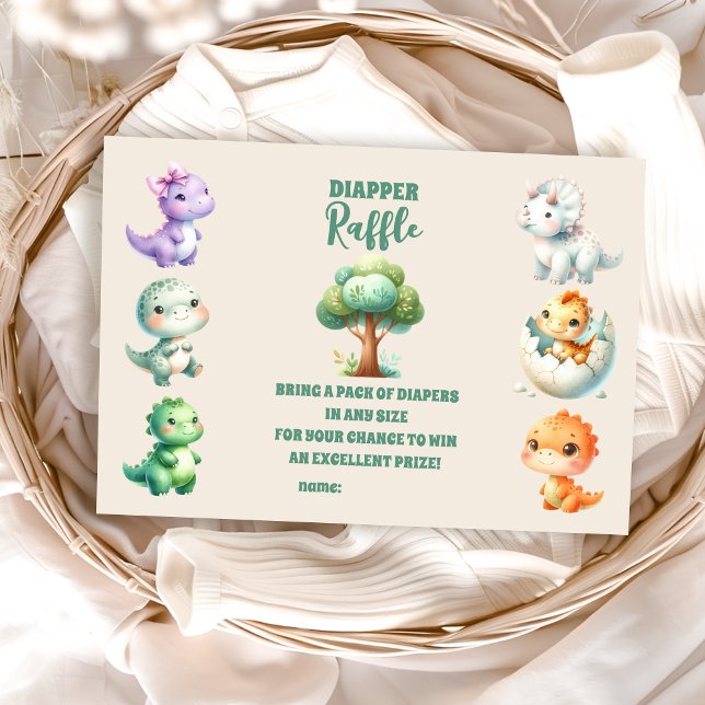 Dinosaur Egg Cute Watercolor Baby  Diapper Raffle Enclosure Card (Creator Uploaded)