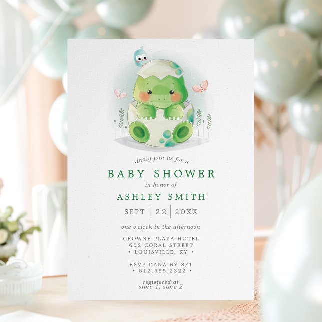 Dinosaur Egg Cute Watercolor Boy Baby Shower Invitation (Creator Uploaded)