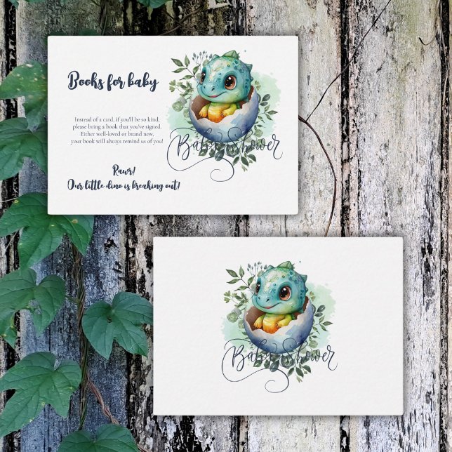 Dinosaur Egg Cute Watercolor Leaves Baby Shower Enclosure Card (Creator Uploaded)