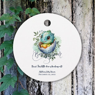 Dinosaur Egg Cute Watercolor Leaves Baby Shower Favour Tags
