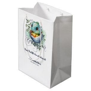 Dinosaur Egg Cute Watercolor Leaves Baby Shower Medium Gift Bag