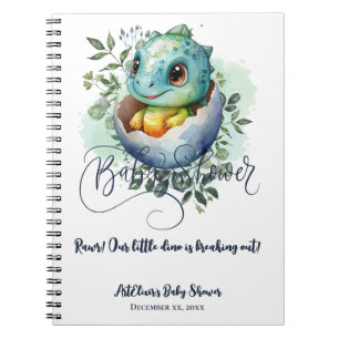 Dinosaur Egg Cute Watercolor Leaves Baby Shower Notebook