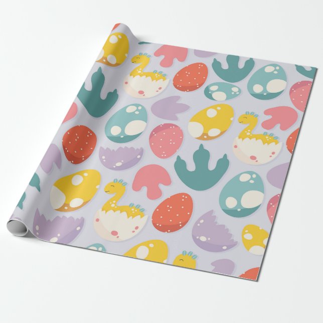 Dinosaur Eggs and Footprints Wrapping Paper (Unrolled)