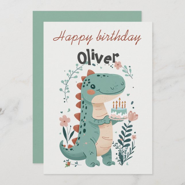 Dinosaur Fifth Birthday Greeting Card (Front/Back)