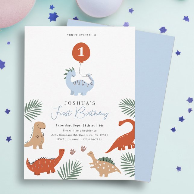 Dinosaur First 1st Birthday Party Invitation (Creator Uploaded)