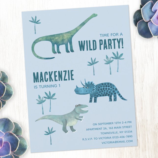 Dinosaur First 1st Birthday Party Invitation Postcard (Creator Uploaded)