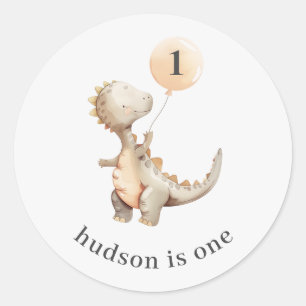 Dinosaur First Birthday Balloon Classic Round Sticker