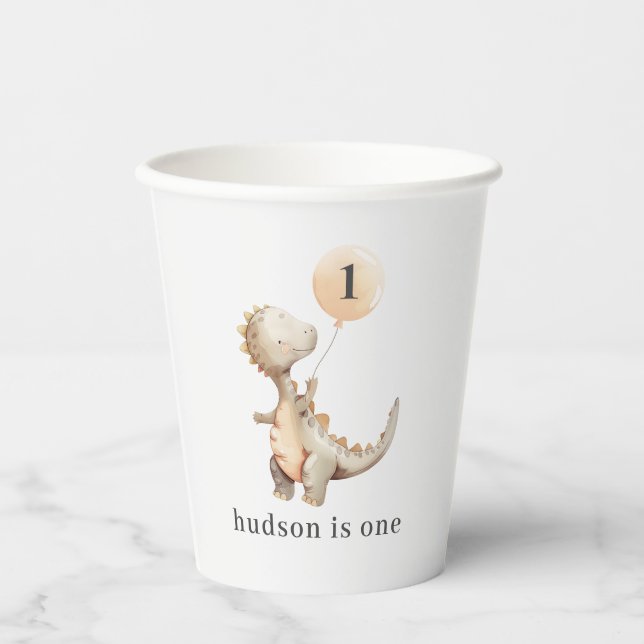 Dinosaur First Birthday Balloon Paper Cups (Front)