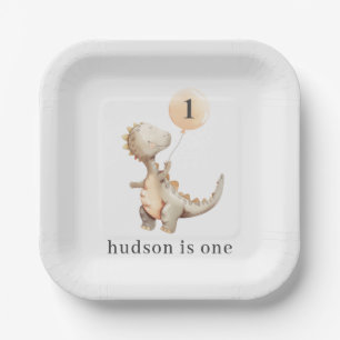 Dinosaur First Birthday Balloon Paper Plate