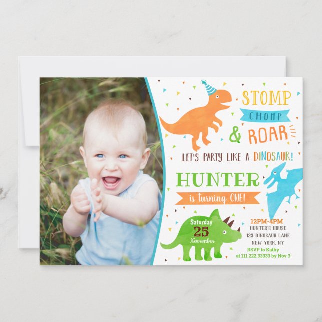 Dinosaur First Birthday Invitations (Front)
