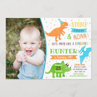 Dinosaur First Birthday Invitations