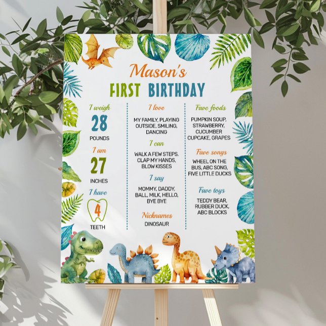 Dinosaur First Birthday Milestone Poster (Creator Uploaded)