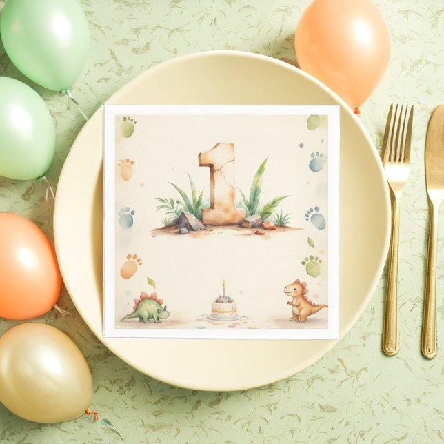 Dinosaur First Birthday Napkins One-a-Saurus Party (Creator Uploaded)
