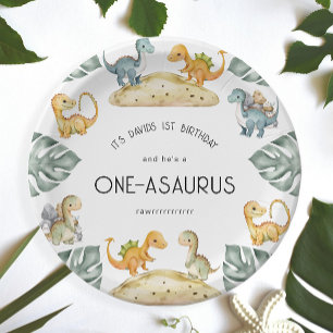 Dinosaur First Birthday Oneasaurus Party Paper Plate